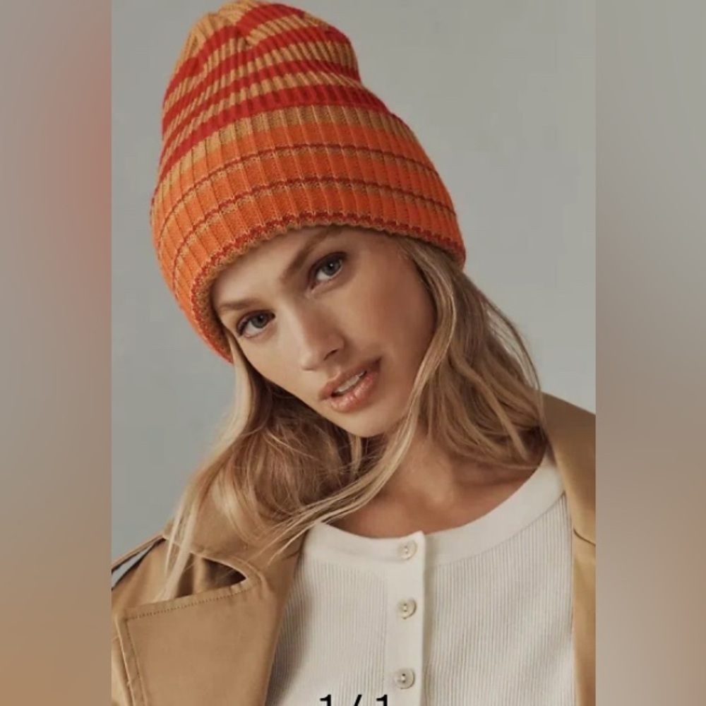 NWT Anthropologie Ribbed Strip Beanie One Size